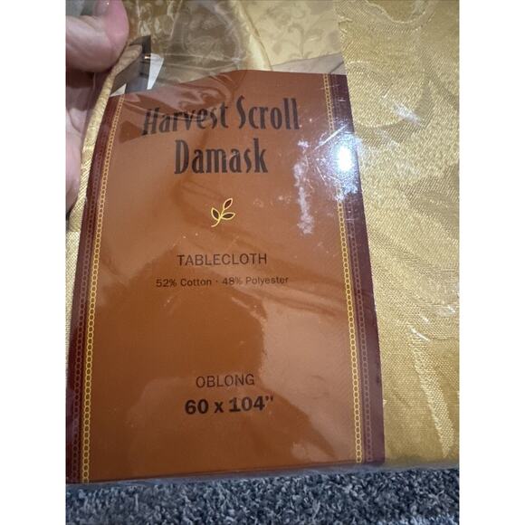 Harvest Scroll Damask Tablecloth 60 x 104" Oblong Linens-n-Things Wheat - Picture 2 of 9